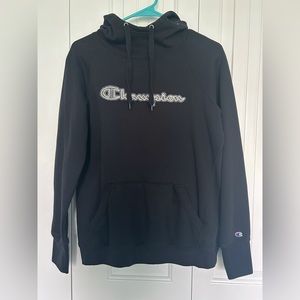 Champion Women’s High Neck Bkack Hoodie with Grey Wool Lettering-Size S